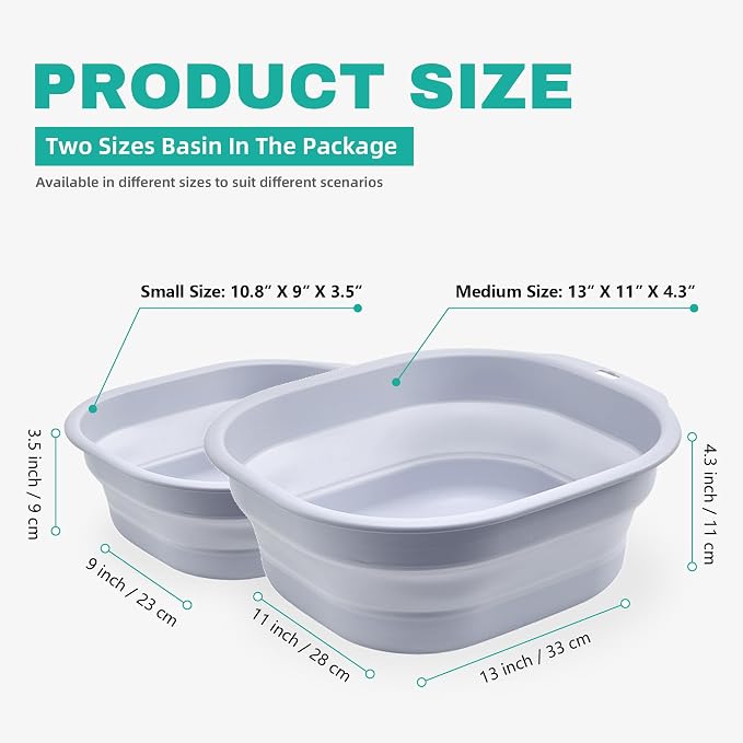 2 Pack Collapsible Wash Basin Set, Foldable Dish Tub, Small Medium Portable Sink - Image 2