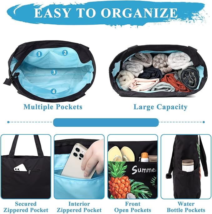 VASCHY Beach Bag for Women, Large Waterproof Sandproof Fold-able Packable Pool - Image 3