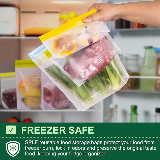 SPLF 6 Pack Stand-Up Reusable Gallon Freezer Bags Dishwasher Safe, Extra Thick - Image 5