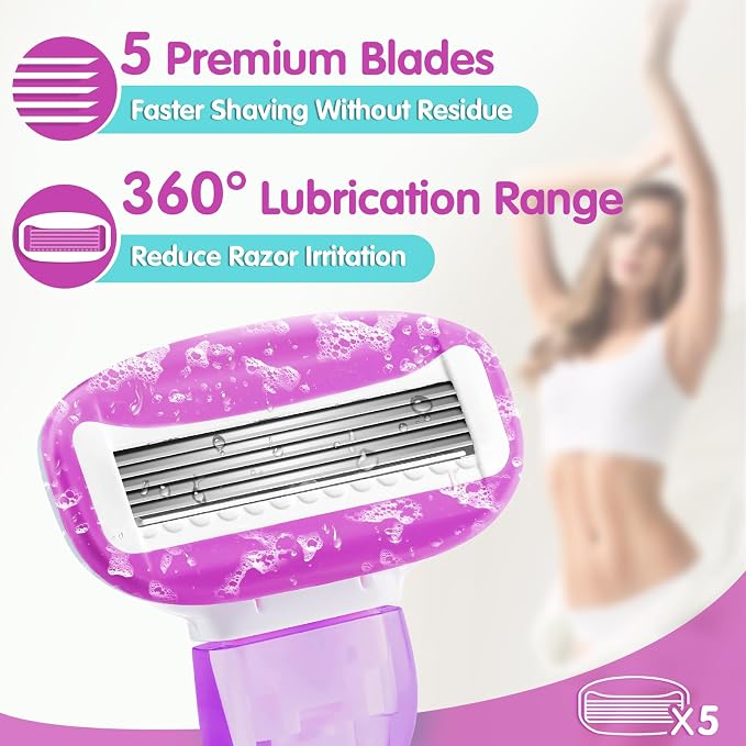 DreamGenius Travel Razors for Women Include 1 Handle and 5 Cartridges, Extra - Image 2