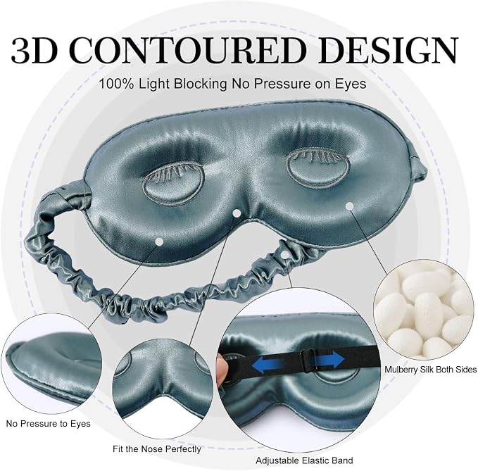 ZIMASILK Adjustable 22 Momme 100% Mulberry Silk Sleep Mask, 3D Contoured Cup - Image 2