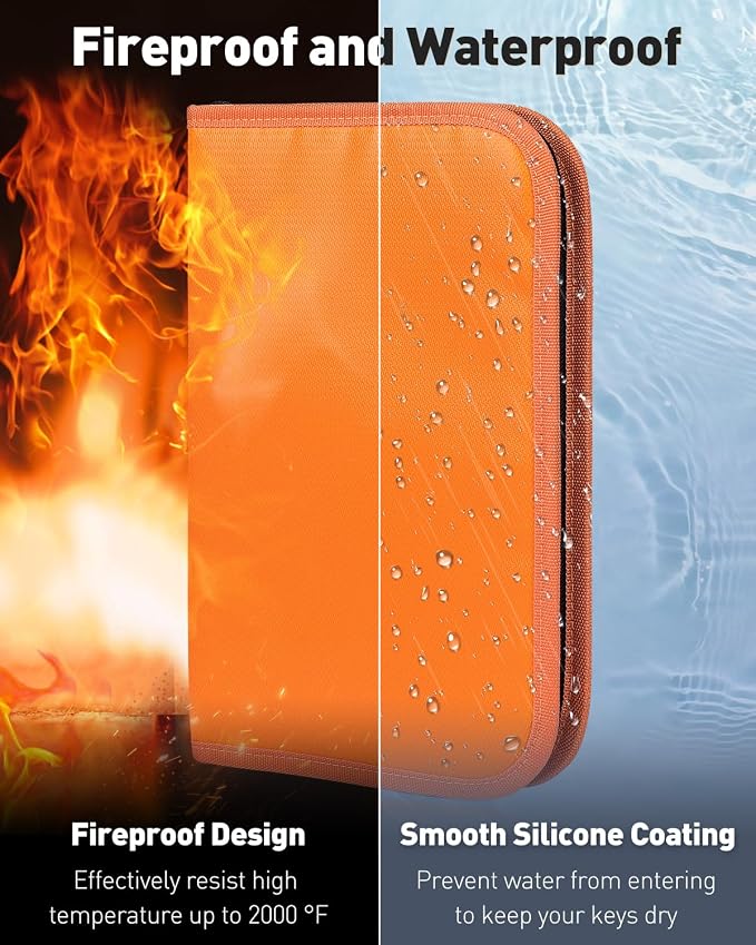 Uniclife Zippered Key Case Organizer Waterproof and Fireproof Orange Key Binder - Image 6