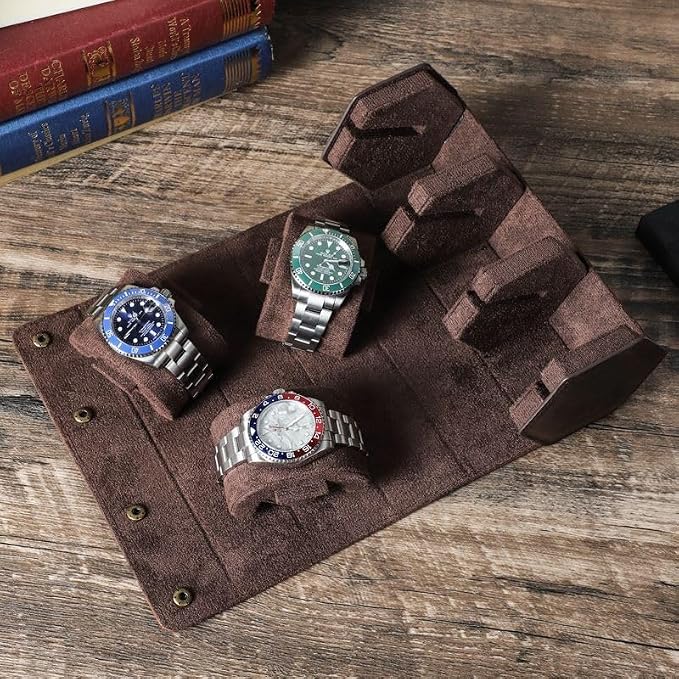 Genuine Leather Watch Roll Travel Case, Vintage Full Grain Leather Hexagon - Image 5