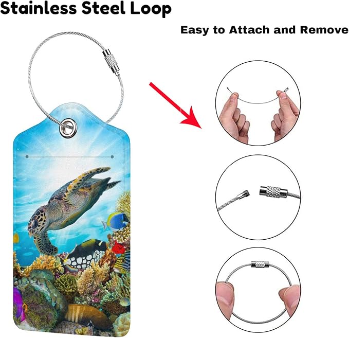 2 Pack Sea Turtle Luggage Tag for Suitcases, Cool Leather Suitcase Labels - Image 2