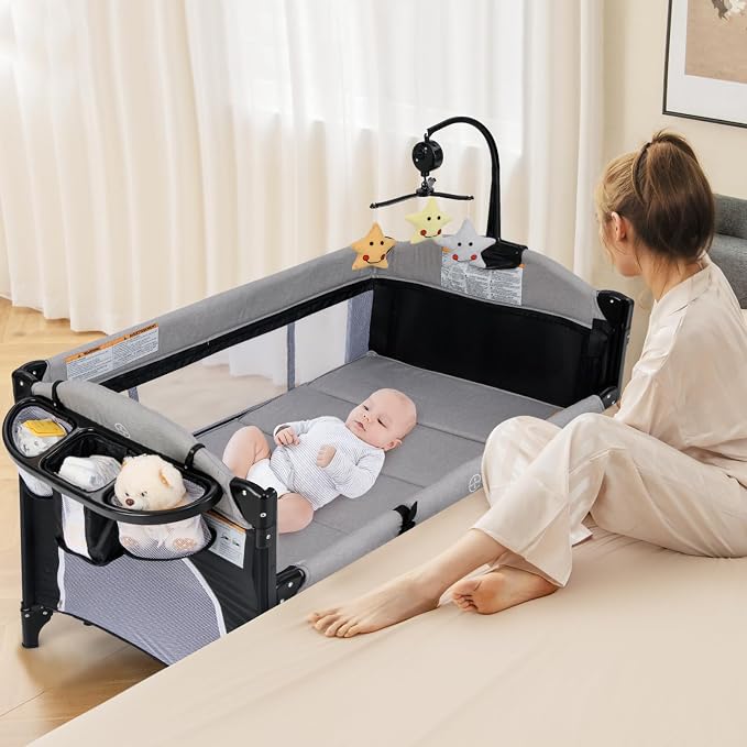 INFANS Pack and Play, 5 in 1 Baby Bedside Sleeper by INFANS