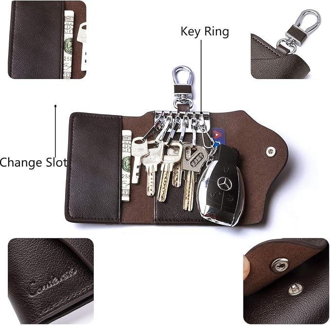 Contacts Car Key Case for Men and Women Small Leather Key Holder Key Cover - Image 6