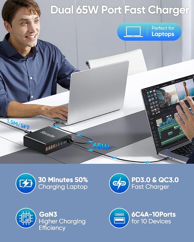 460W USB C Charger Block, 10-Port Charging Station GaN Fast Charger Block Type - Image 5