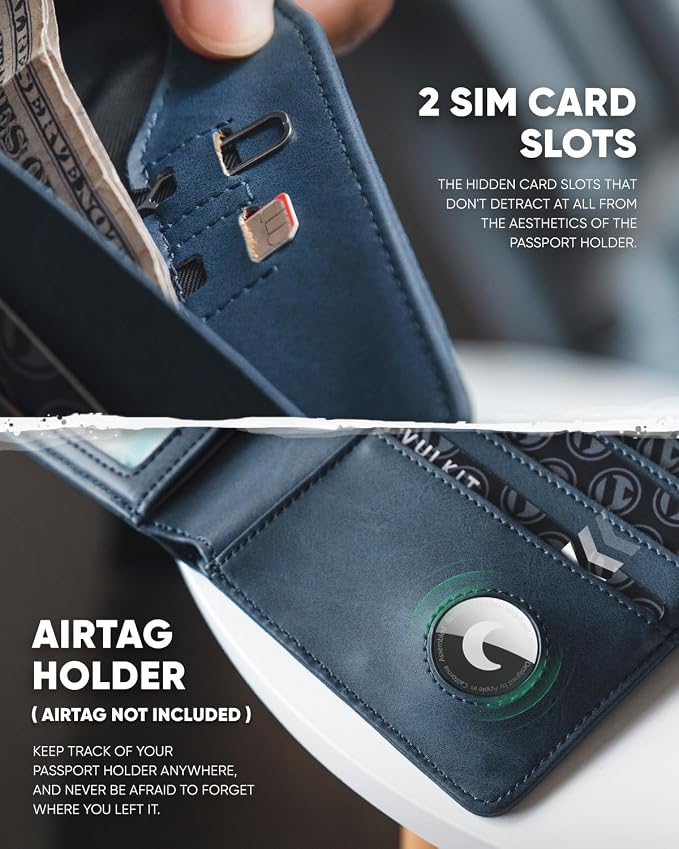 VULKIT Passport Holder with Airtag Holder RFID Blocking Passport Wallet Travel - Image 5