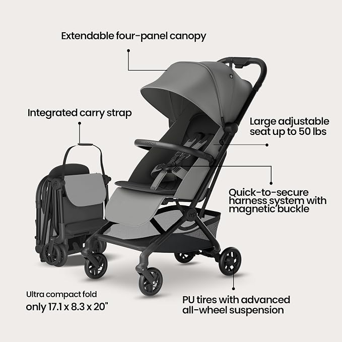 Mompush Velo Lightweight Travel Stroller – One-Hand Fold, Ultra-Compact & - Image 3