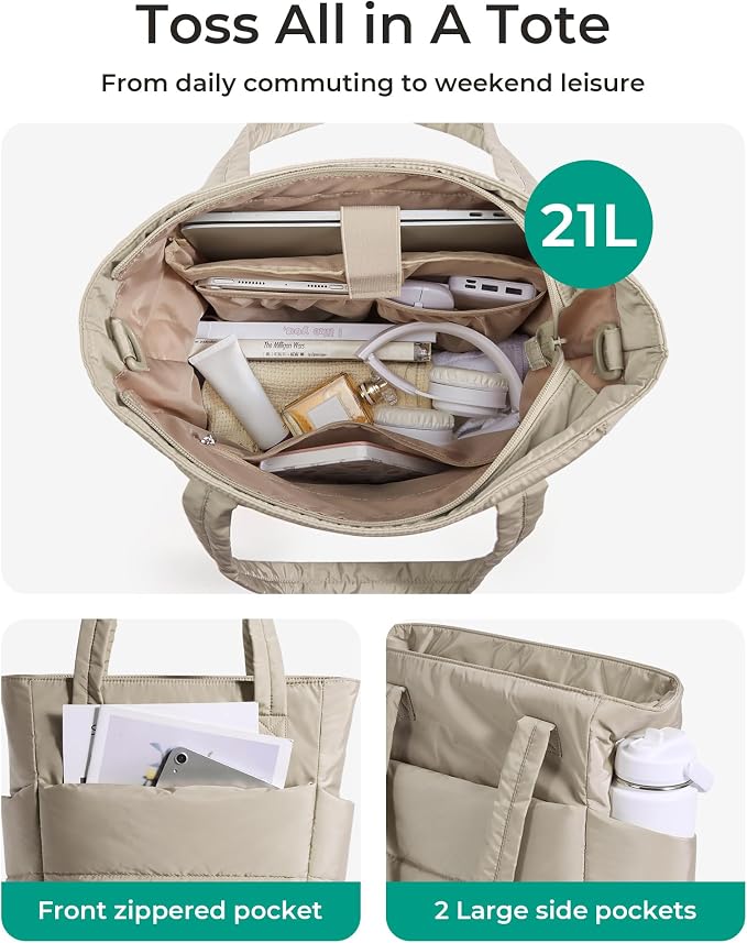 BAGSMART Tote Bag for Women, Lightweight Puffy Tote Bag - Image 4