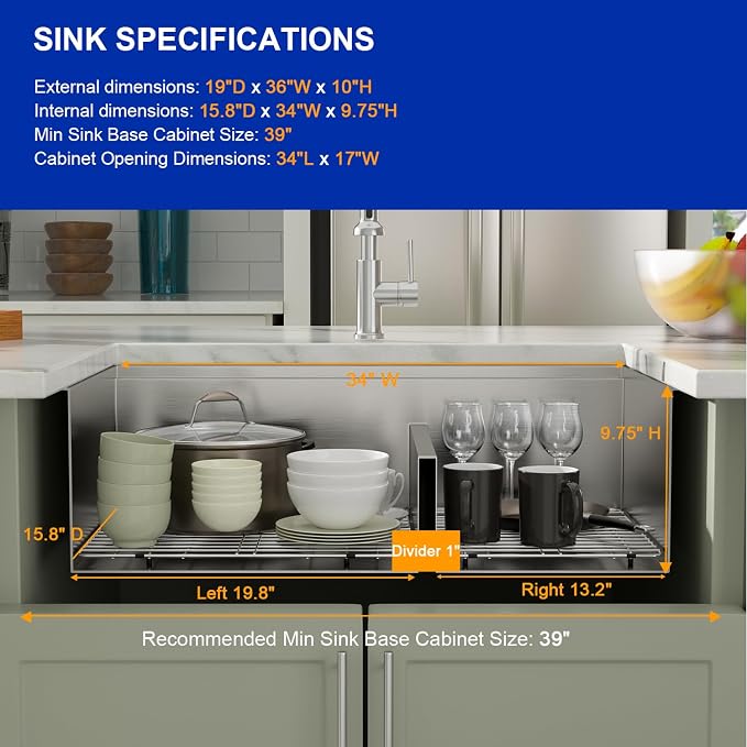 Dcolora 36 Inch Large Double Bowl Low-Divide Kitchen Sink Undermount 16 Gauge - Image 4