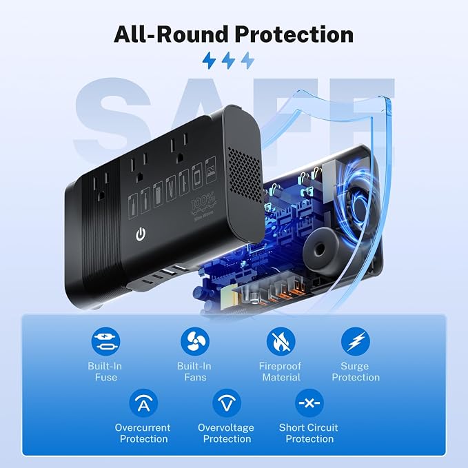 DOACE 500W Pure Sine Wave Voltage Converter, 220V to 110V European Travel Plug - Image 7