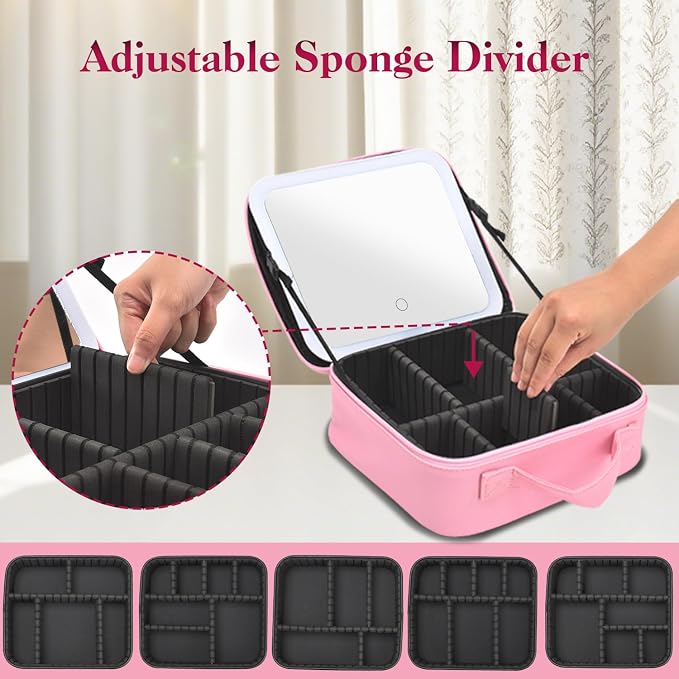 Travel Makeup Bag With LED Mirror, Makeup Travel Train Case with 3 Color Setting - Image 5