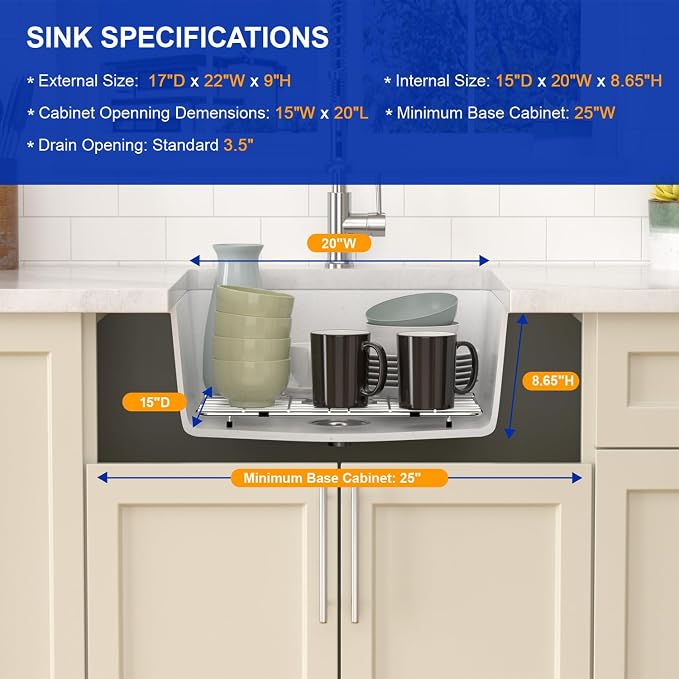 Dcolora 22 Inch Undermount Wet Bar Sink Single Bowl Modern Kitchen Sink White - Image 4