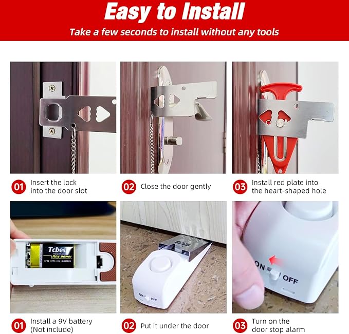 Portable Door Stop Alarm and Traveling Hotel Door Lock, No Installation Required - Image 5