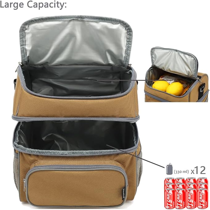 FlowFly Double Layer Cooler Insulated Lunch Bag Adult Lunch Box Large Tote Bag - Image 5