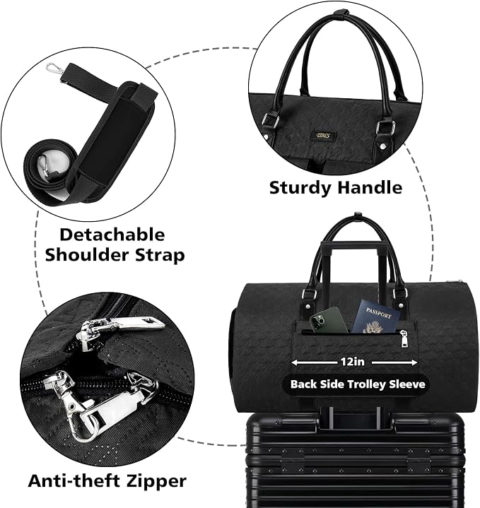 Garment Bag for Travel With Toiletry Bag Convertible Carry On Weekender Bag - Image 3