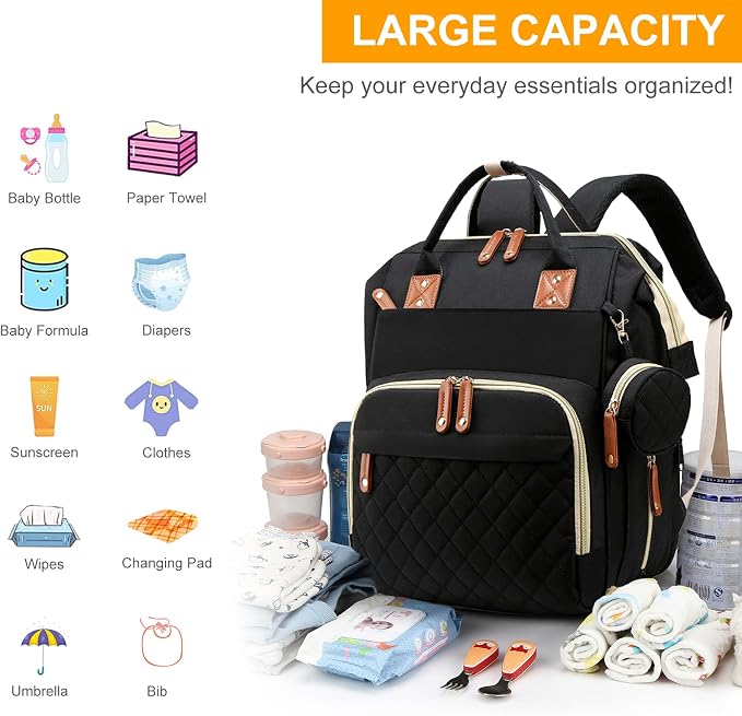 Diaper Bag with Changing Station, Waterproof 3 in 1 Baby Diaper Backpack with - Image 2