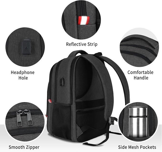 Backpack for Men Women, School Backpack, Large Quilted College Bookbag for Men - Image 7
