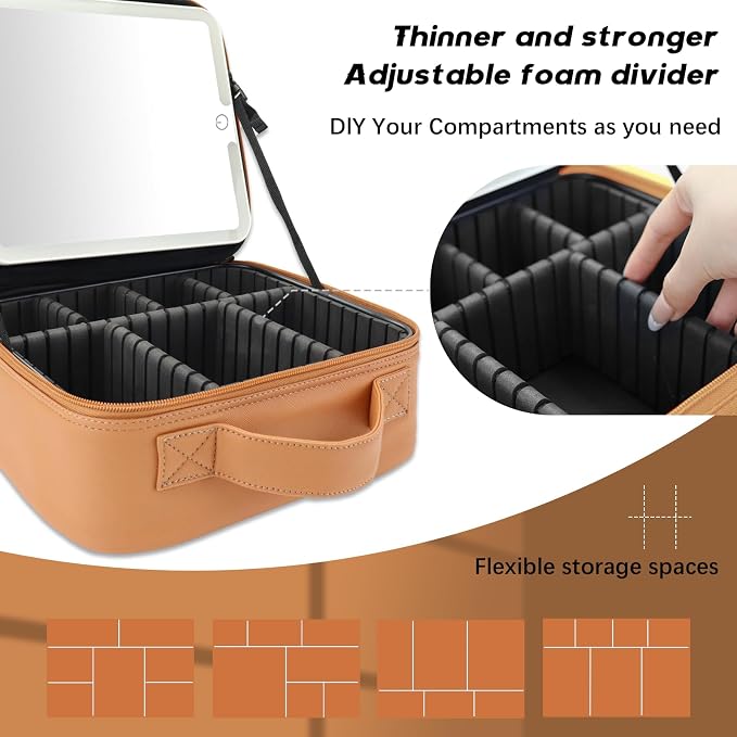 Makeup Bag with Led Mirror, Travel Makeup Organizer with 3 Color Setting - Image 3