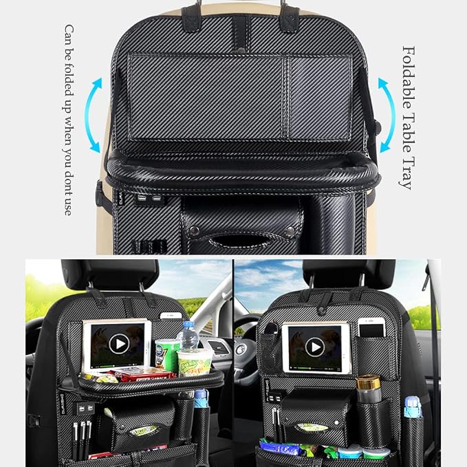 Car Backseat Organizer with Foldable Table Tray, Car Storage Organizer with - Image 4