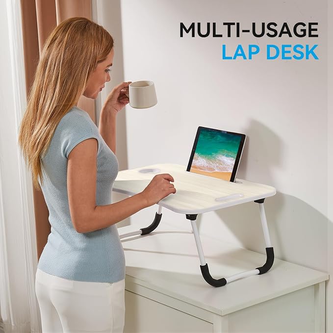 BUYIFY Folding Lap Desk, 23 Inch Portable Wood White Oak Laptop Bed Desk Lap - Image 6