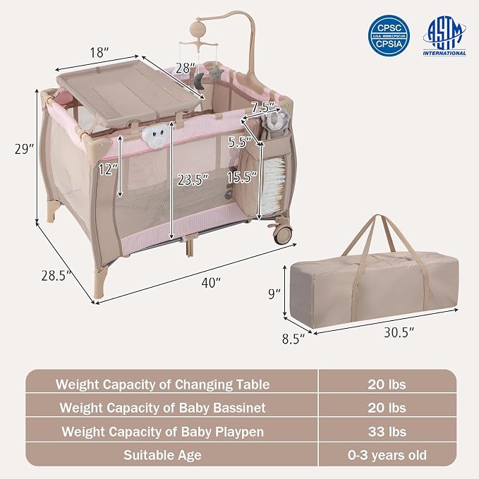 HONEY JOY Pack and Play, 3 in 1 Portable Baby Playard - Image 9