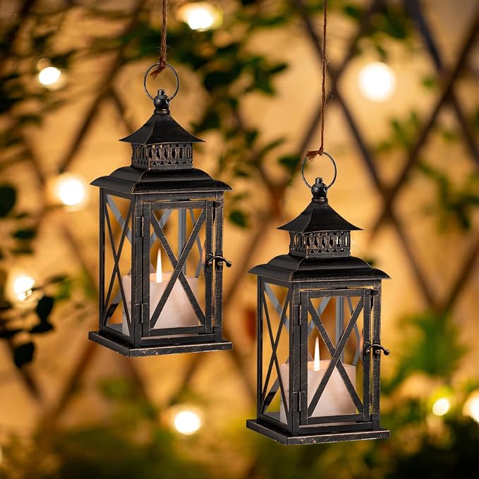 DECORKEY Lantern Decorative Indoor & Outdoor, 2 Pack Large Hanging Candle - Image 4