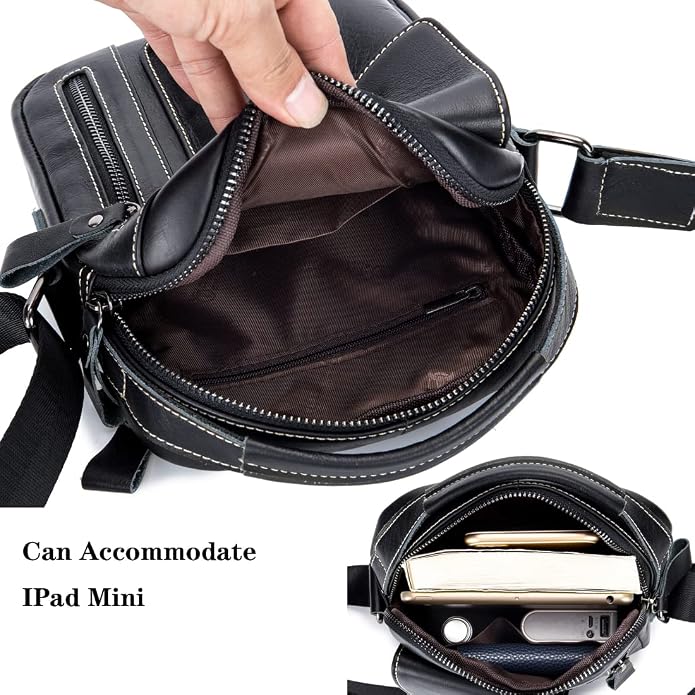 KPYWZER Genuine Leather Shoulder Bag Small Men Messenger Pack Handbag Sling - Image 5