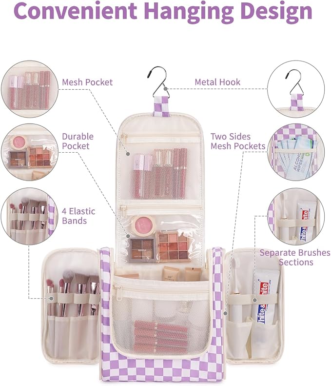 Narwey Checked Hanging Travel Toiletry Bag - Image 2