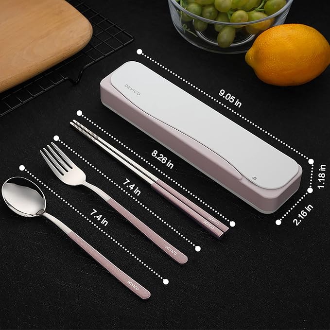 DEVICO Travel Utensils, 18/8 Stainless Steel 4pcs Cutlery Set Portable Camp - Image 3