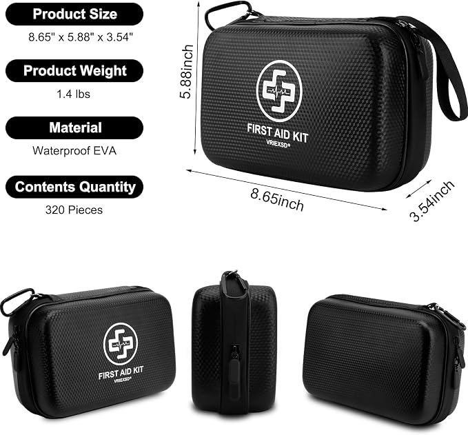 Premium First Aid Kit, 320 Piece Waterproof Hard Shell Eva First Aid Kit - Image 2