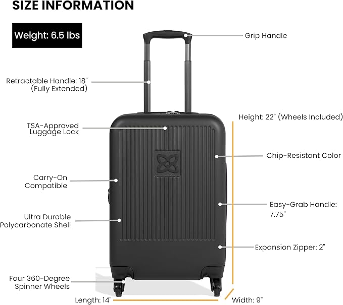 Sherpani Meridian, 22 Inch Carry On Luggage Airline Approved, Rolling Hardside - Image 3
