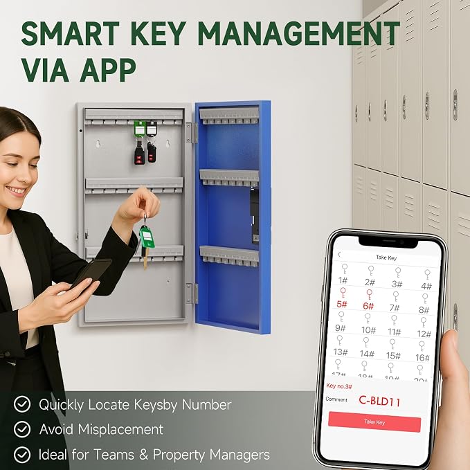 WeHere 48 Key Lock Box Wall Mount, APP Bluetooth/OTP/Wi-Fi Remote/Fixed - Image 7