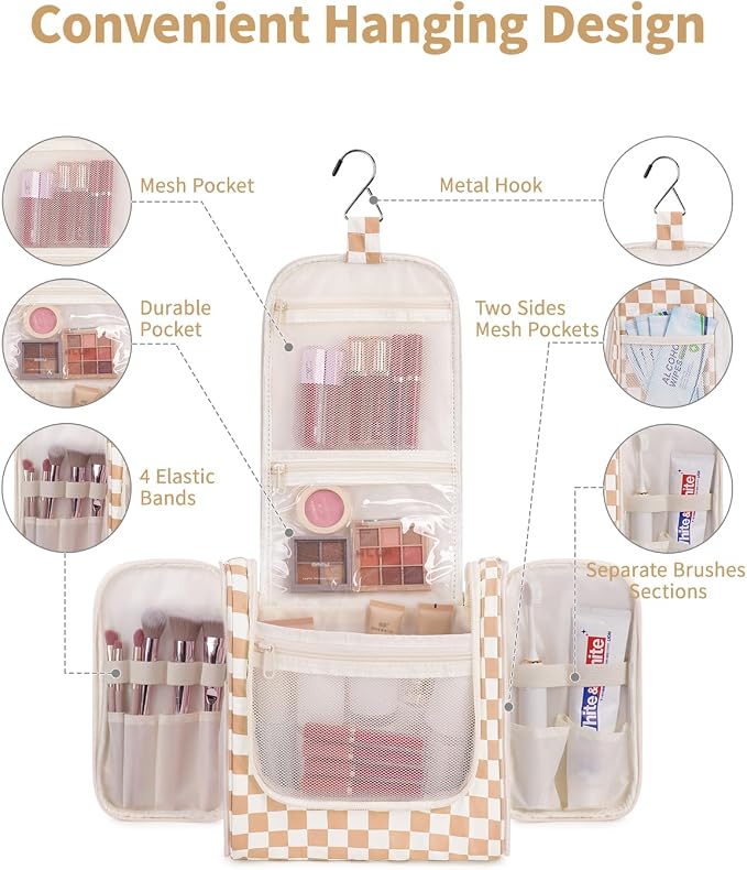 Narwey Checked Hanging Travel Toiletry Bag - Image 2