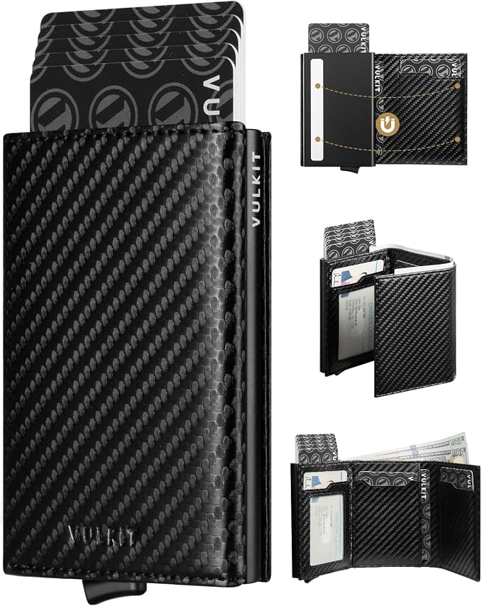 VULKIT Pop up Card Wallet Minimalist Cash Wallets RFID Blocking Leather Smart by VULKIT