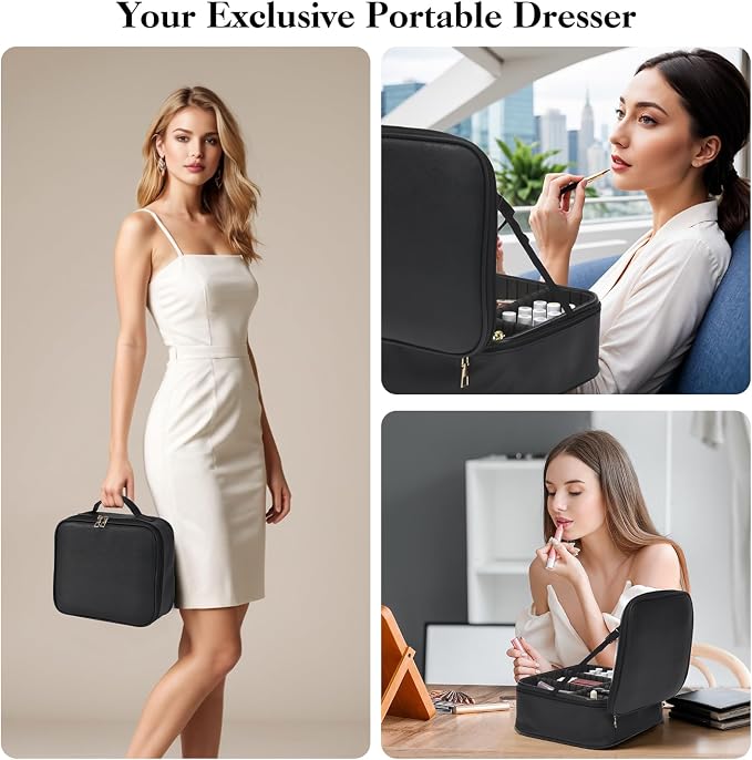Travel Makeup Bag With LED Mirror, Cosmetic Train Case with 3 Color Setting - Image 7