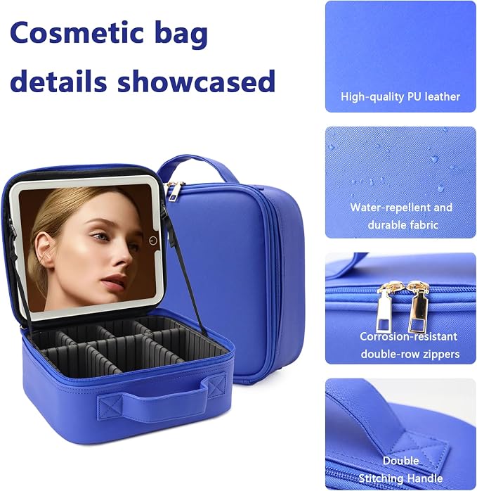 Travel Makeup Bag with LED Lighted Mirror, Travel Makeup Organizer, 3 Color - Image 6