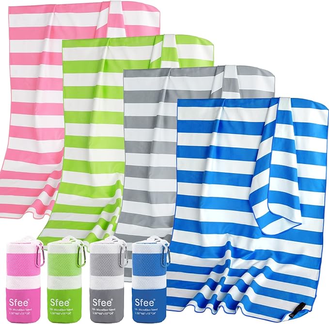 Sfee 4 Pack Microfiber Travel Towel, Beach Towel Quick Dry Towel Camping Towel by Sfee