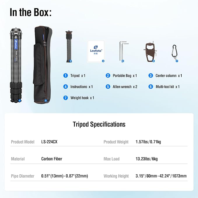 42.2" Carbon Fiber Travel Tripod - Image 7