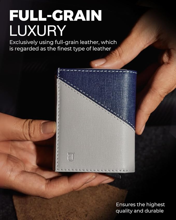 Jenoss Smart Wallet For Men: Full Grain Leather, Handcrafted, Slide Metal Pop - Image 2