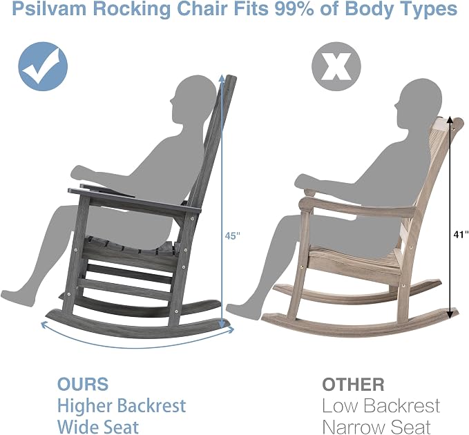 Psilvam Outdoor Rocking Chair Set of 2, Poly Lumber Oversized Rocking Chair - Image 3