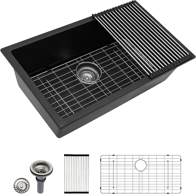 Dcolora 33 Inch Granite Composite Kitchen Sink, Round Corner by Dcolora