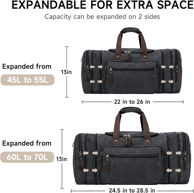 Canvas Expandable Duffle Bag for Men Traveling, Luggage Travel Bag Weekender - Image 4