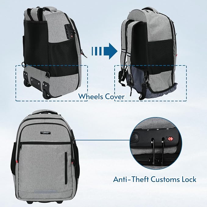 lychee Concealable Rolling Backpack-Adult Business Laptop Backpack - Image 3