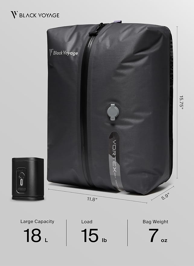 Black Voyage Reusable Vacuum Compression Travel Bag - Image 9