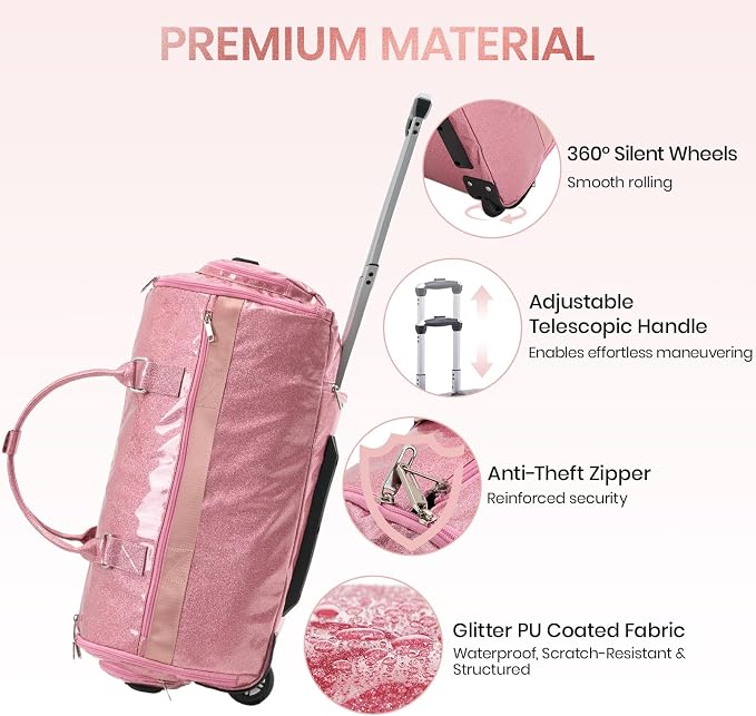 3-in-1 Rolling Garment Bags for Travel, Glitter Wheeled Carry-On Suit Luggage - Image 6