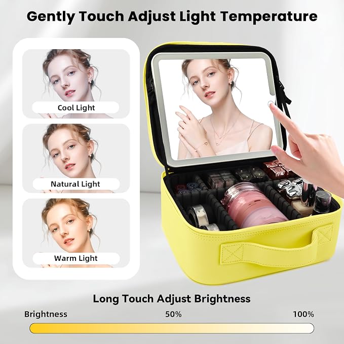 Travel Makeup Bag with LED Mirror and Light Travel Makeup Case Cosmetic - Image 2