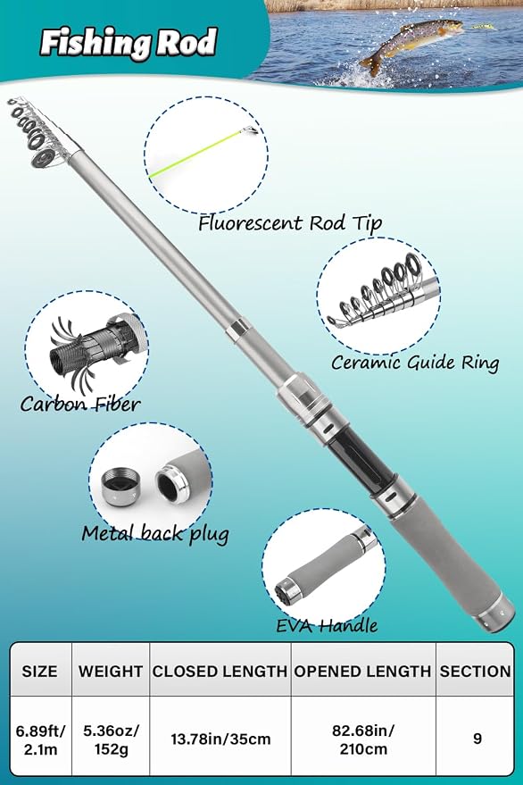 Fishing Pole Combo Set, Carbon Fiber Telescopic Fishing Rod Kit - Image 2