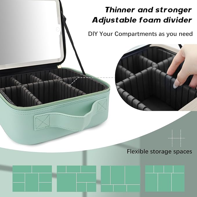 Makeup Bag with Led Mirror, Travel Makeup Organizer with 3 Color Setting - Image 3